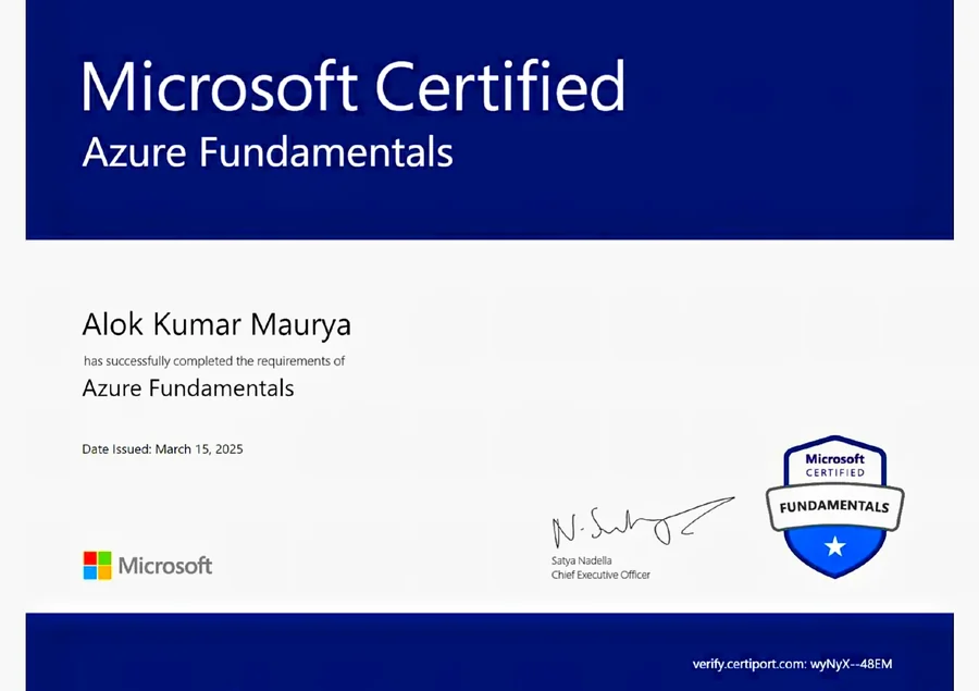 Microsoft Certified: Azure Fundamentals certificate