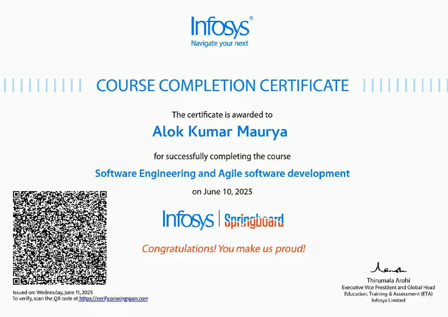 Software Engineering & Agile Development certificate